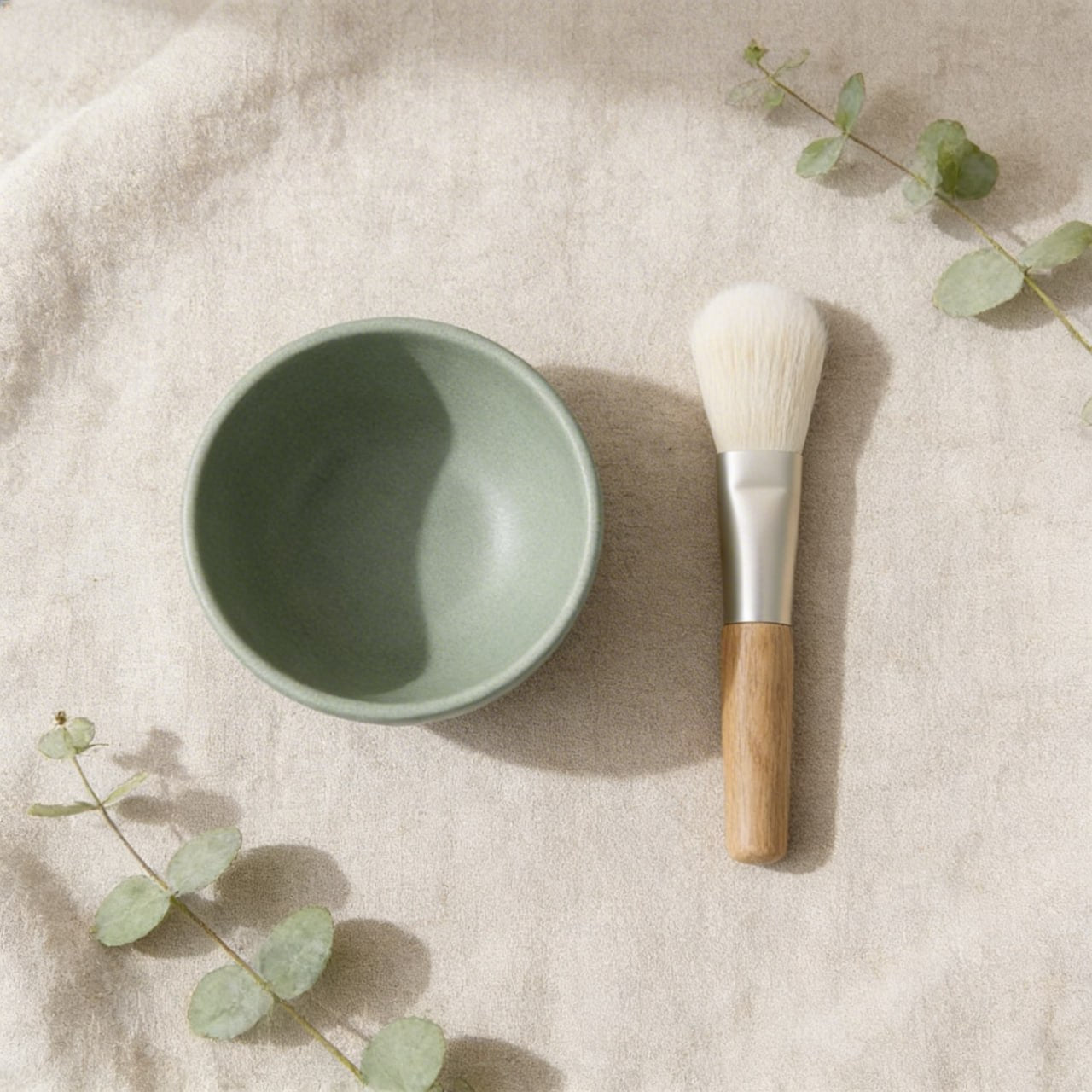 ceramic bowl and brush for face mask application