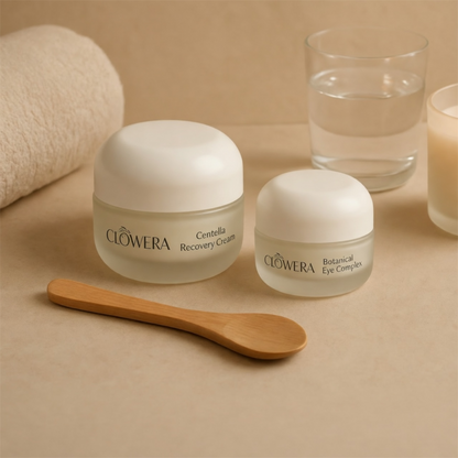 Premium botanical skincare products with soft natural lighting and clean aesthetic